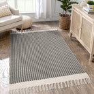 Belle Washable Farmhouse Non-Shedding Boho Grey Rug with Tassels Cotton Area Rugs Lahome