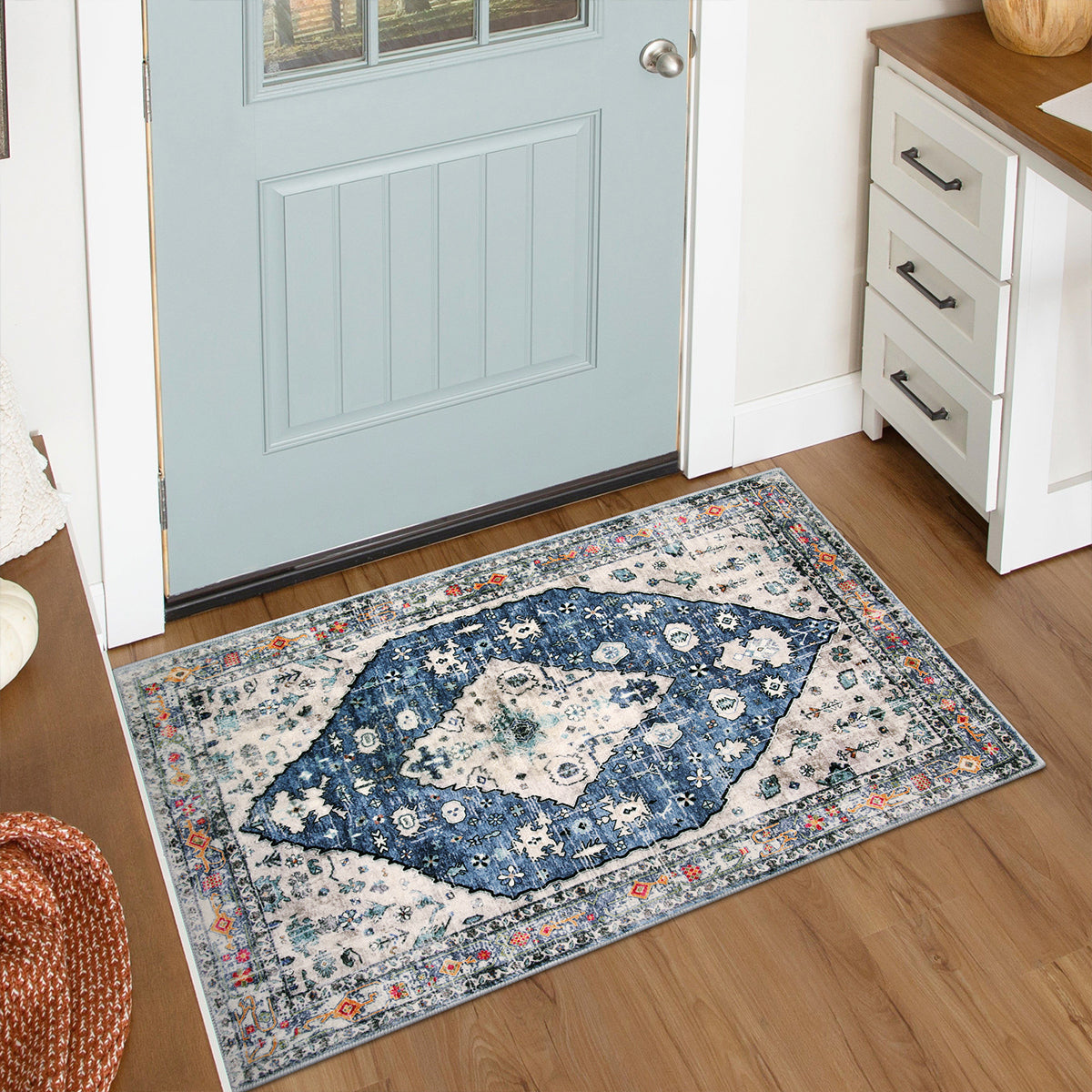 Felice Washable Boho Vintage Tribal Blue Rug Clearance Rugs Lahome 2' x 3'