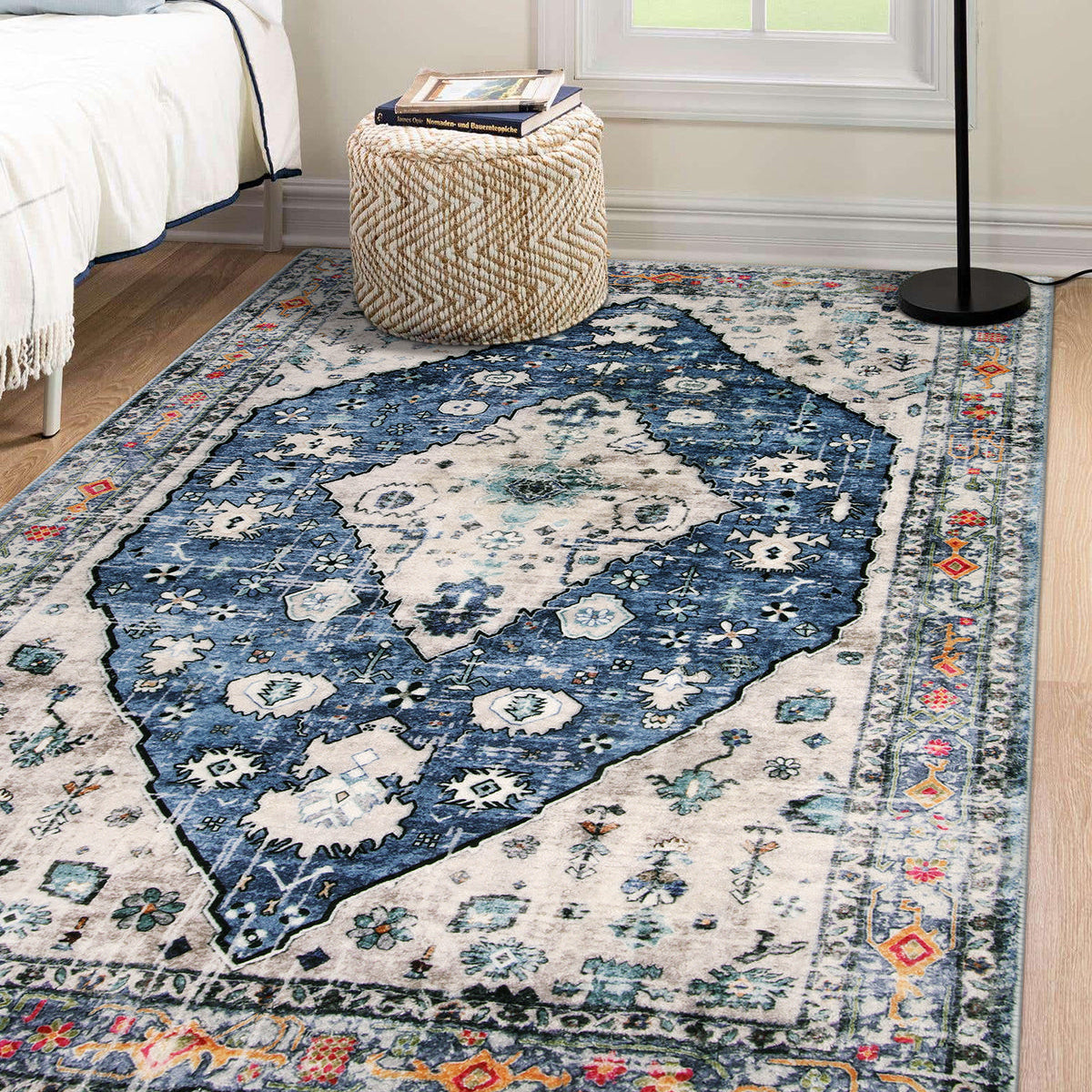 Felice Washable Boho Vintage Tribal Blue Rug Clearance Rugs Lahome