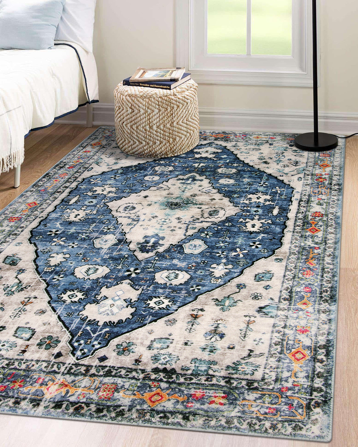 Felice Washable Boho Vintage Tribal Blue Rug Clearance Rugs Lahome