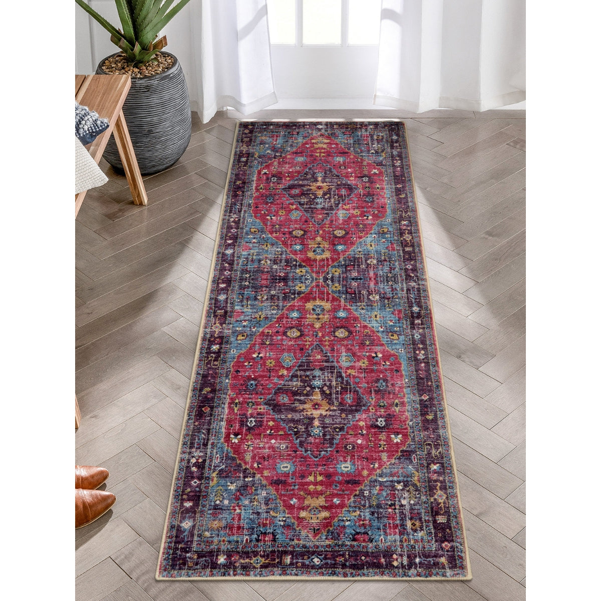 Felice Washable Boho Vintage Tribal Fuchsia Rug Clearance Rugs Lahome