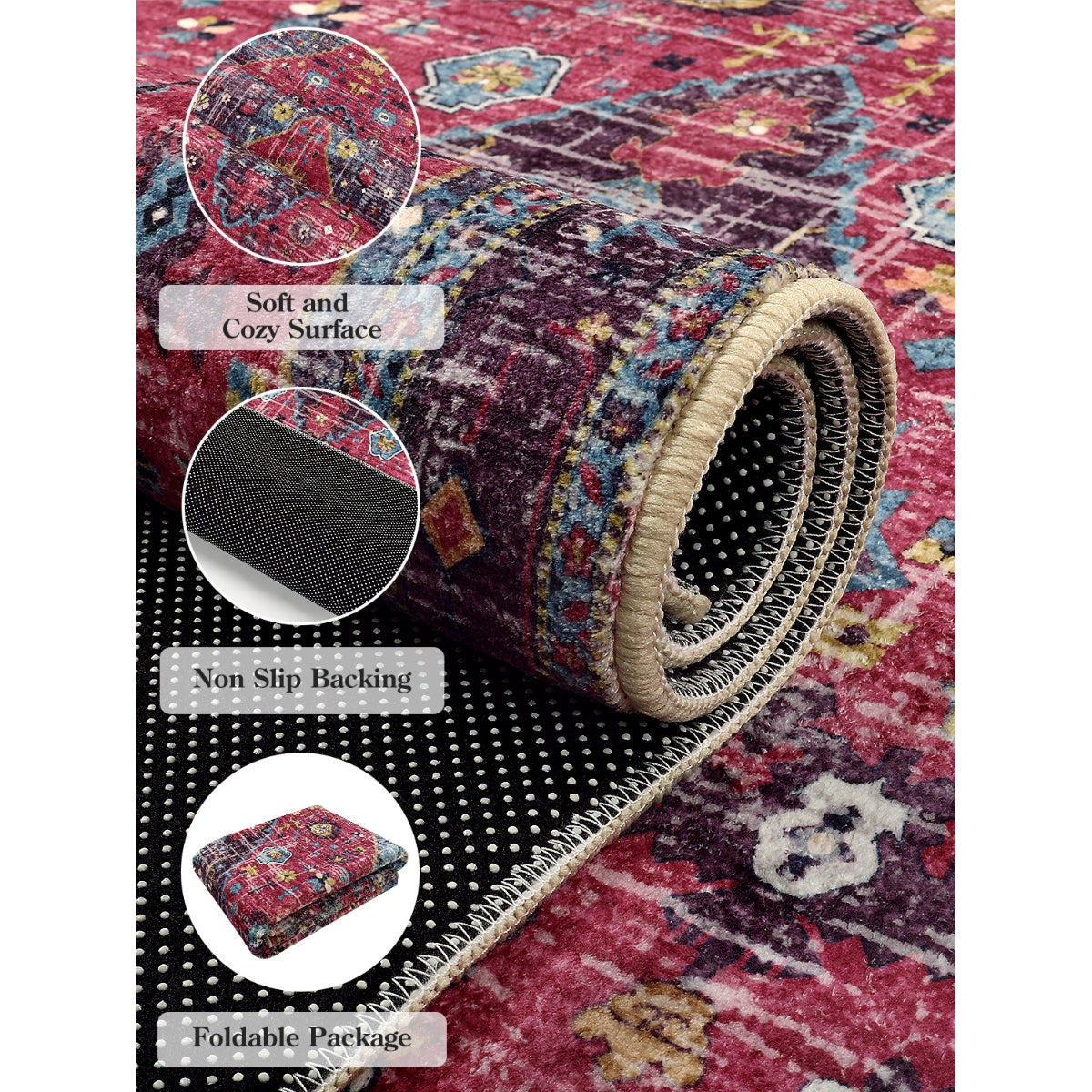 Felice Washable Boho Vintage Tribal Fuchsia Rug Clearance Rugs Lahome