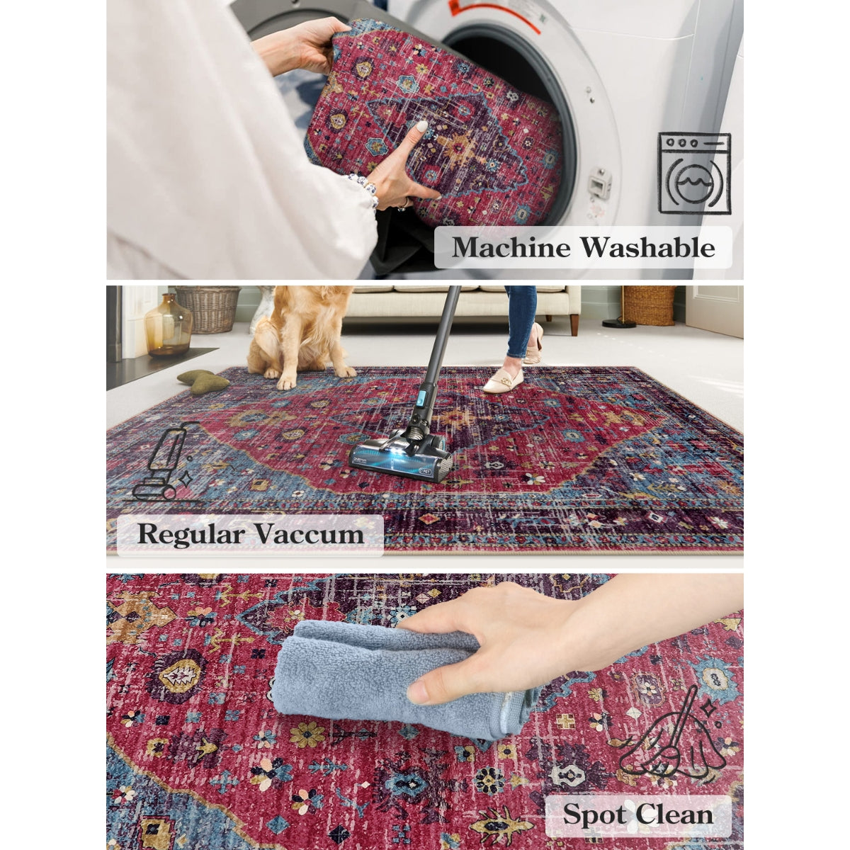 Felice Washable Boho Vintage Tribal Fuchsia Rug Clearance Rugs Lahome