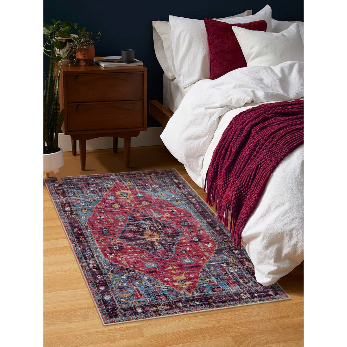 Felice Washable Boho Vintage Tribal Fuchsia Rug Clearance Rugs Lahome