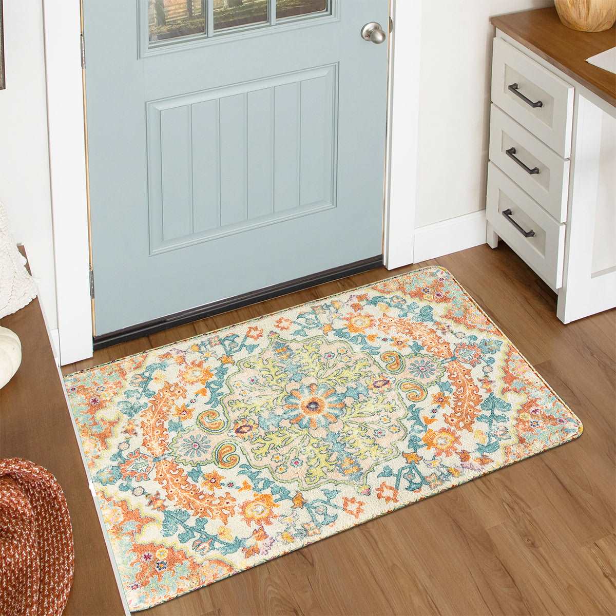 Reine Washable Bohemian Floral Medallion Orange/Beige Rug Area Rugs Lahome 2' x 3'