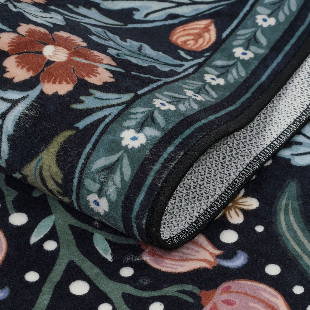 Claude Washable Maximalism Vibrant Blossom Floral Black Rug Area Rugs Lahome