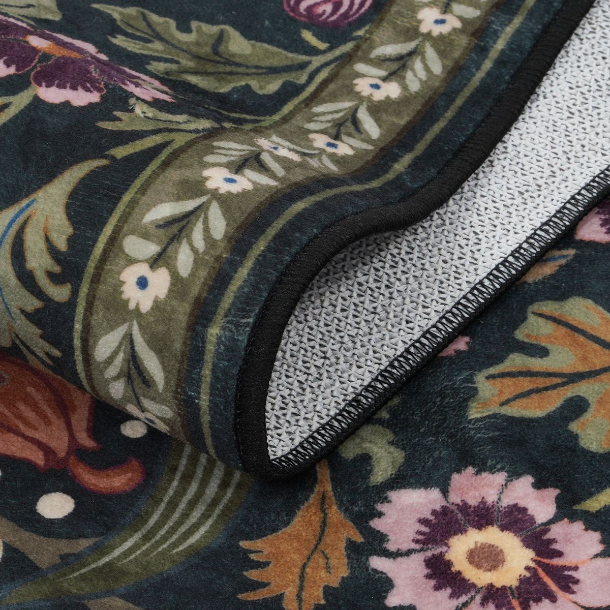 Claude Washable Maximalism Floral 3 Piece Dark Green Rug Set Rug Set Lahome