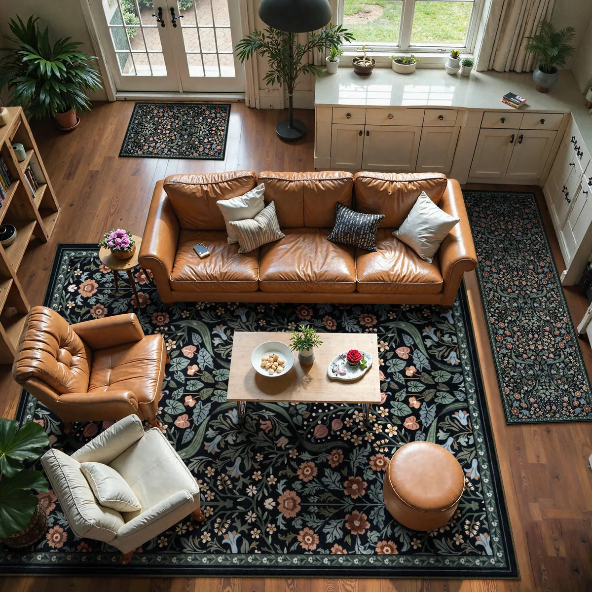 Claude Washable Maximalism Vibrant Blossom Floral Black Rug Area Rugs Lahome