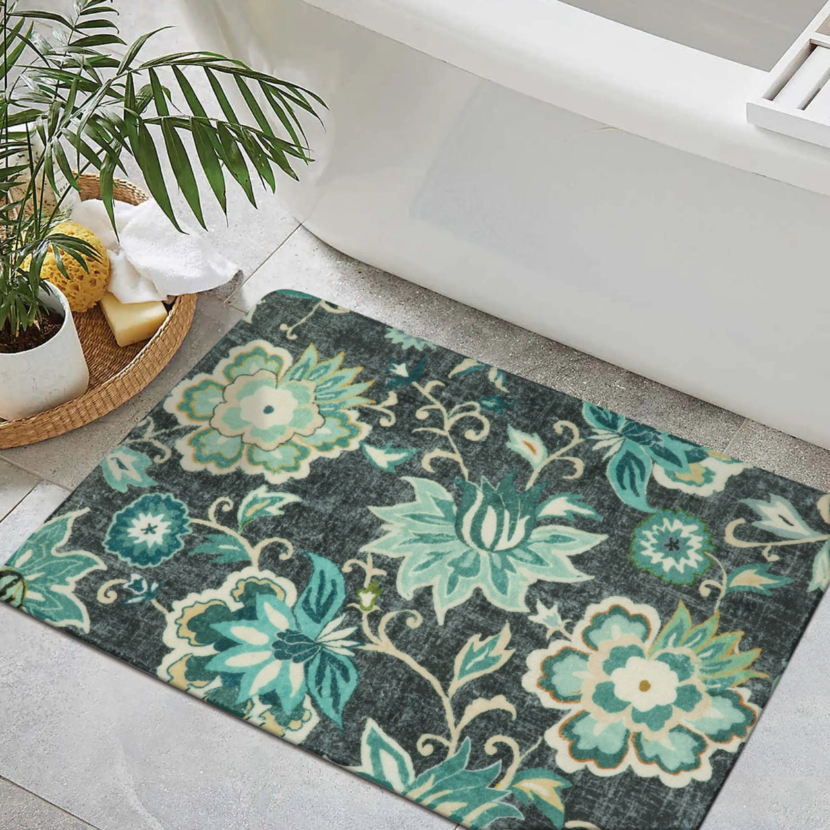 Cloris Washable Paisley Modern Vintage Floral Green/Blue Rug Area Rugs Lahome