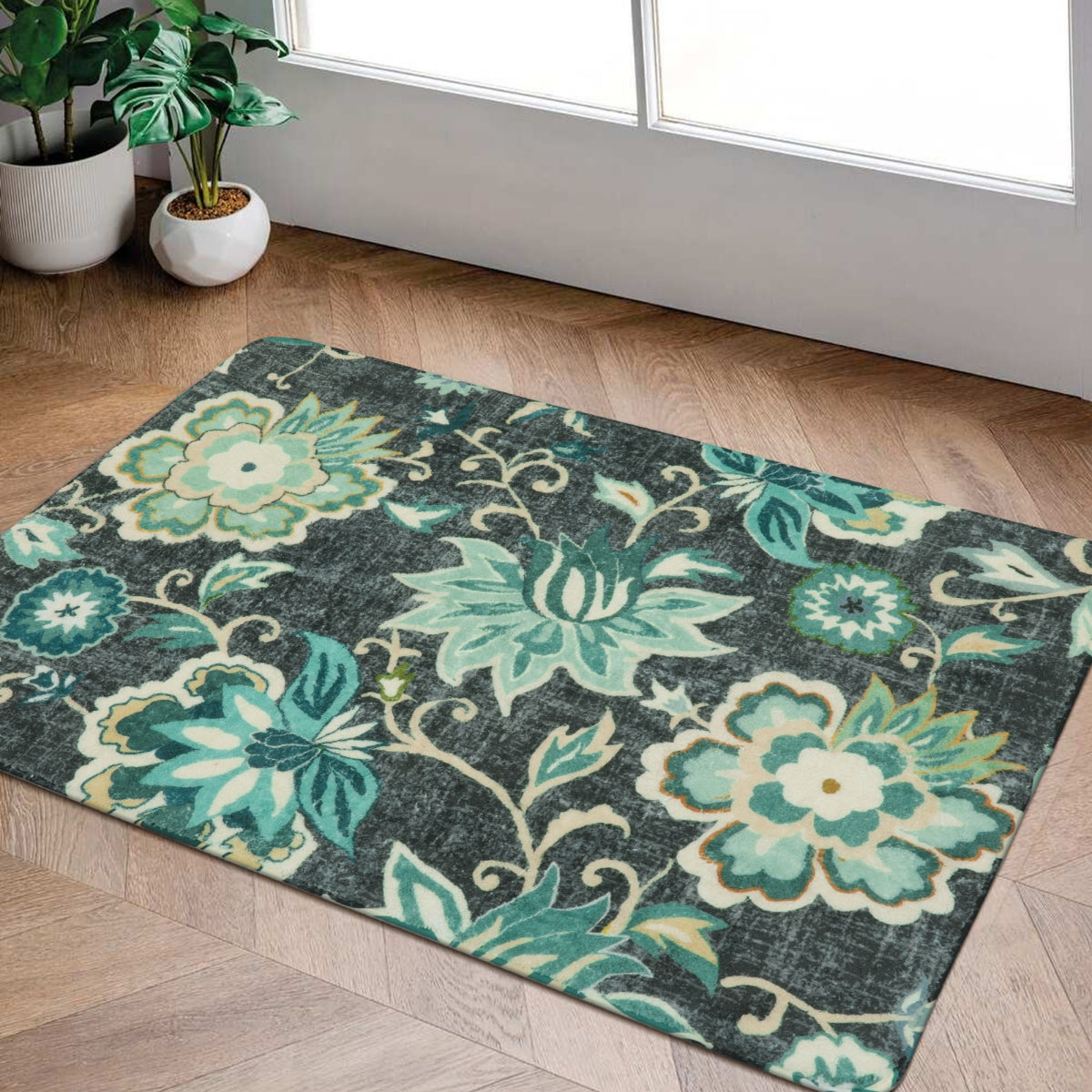 Cloris Washable Paisley Modern Vintage Floral Green/Blue Rug Area Rugs Lahome