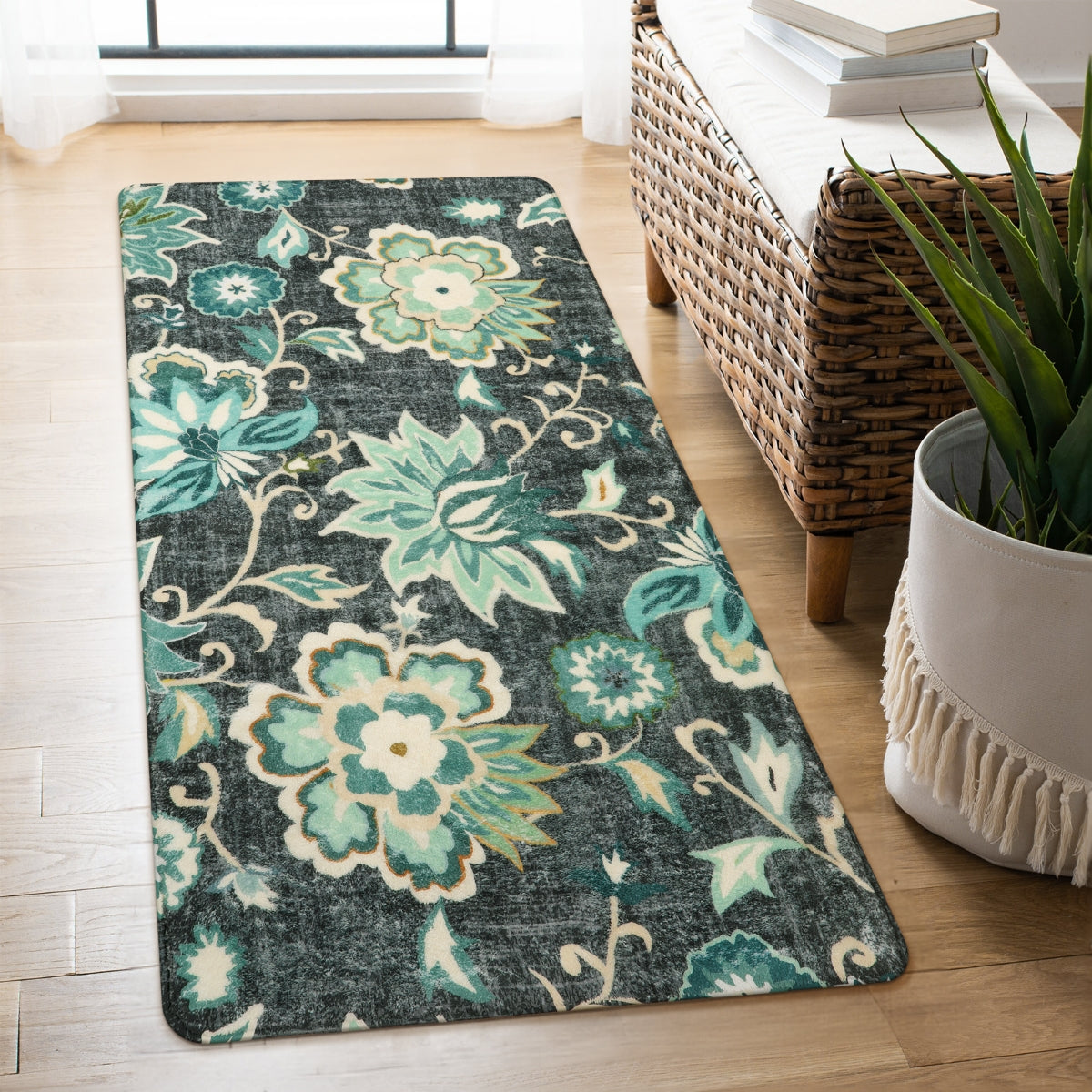 Cloris Washable Paisley Modern Vintage Floral Green/Blue Rug Area Rugs Lahome