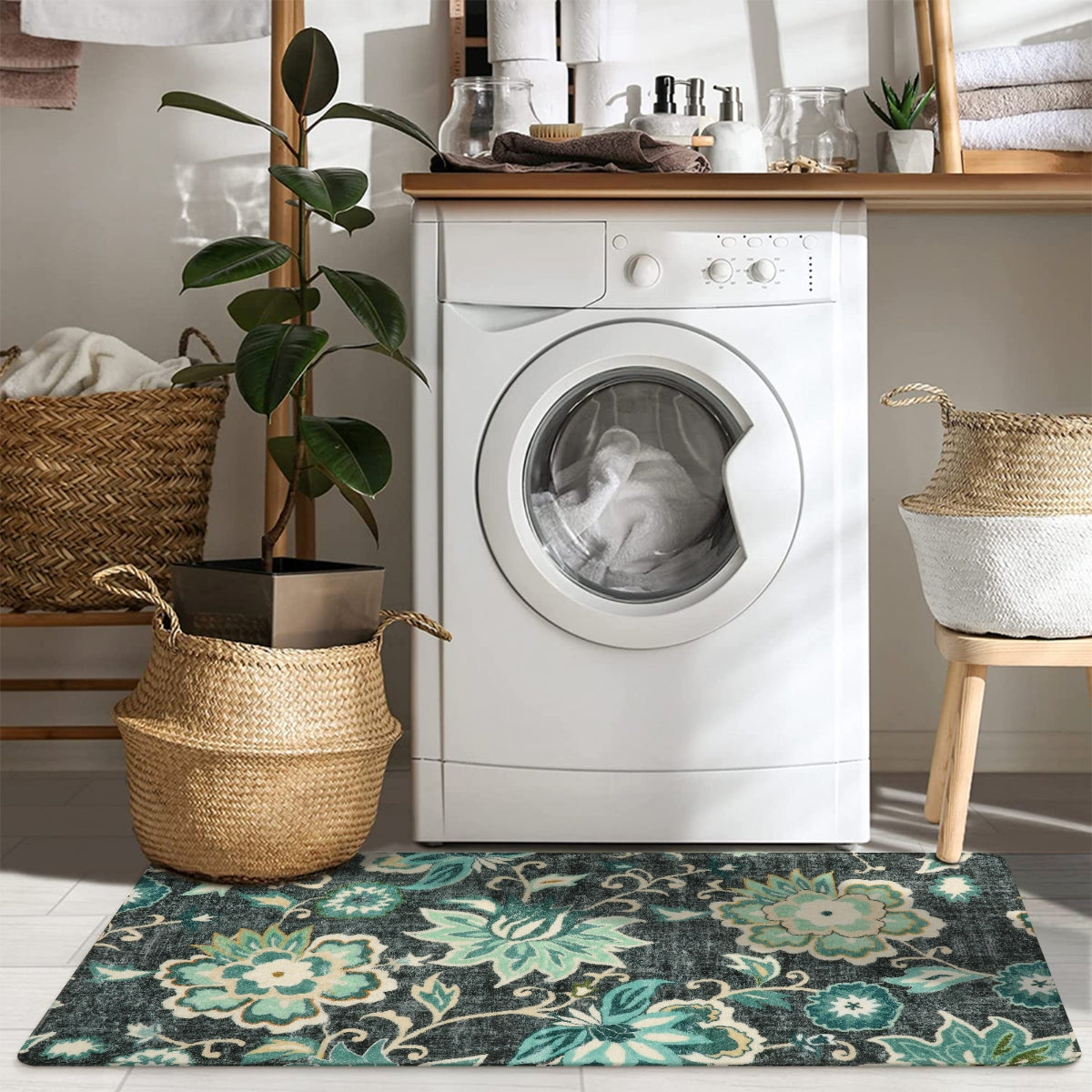 Cloris Washable Paisley Modern Vintage Floral Green/Blue Rug Area Rugs Lahome