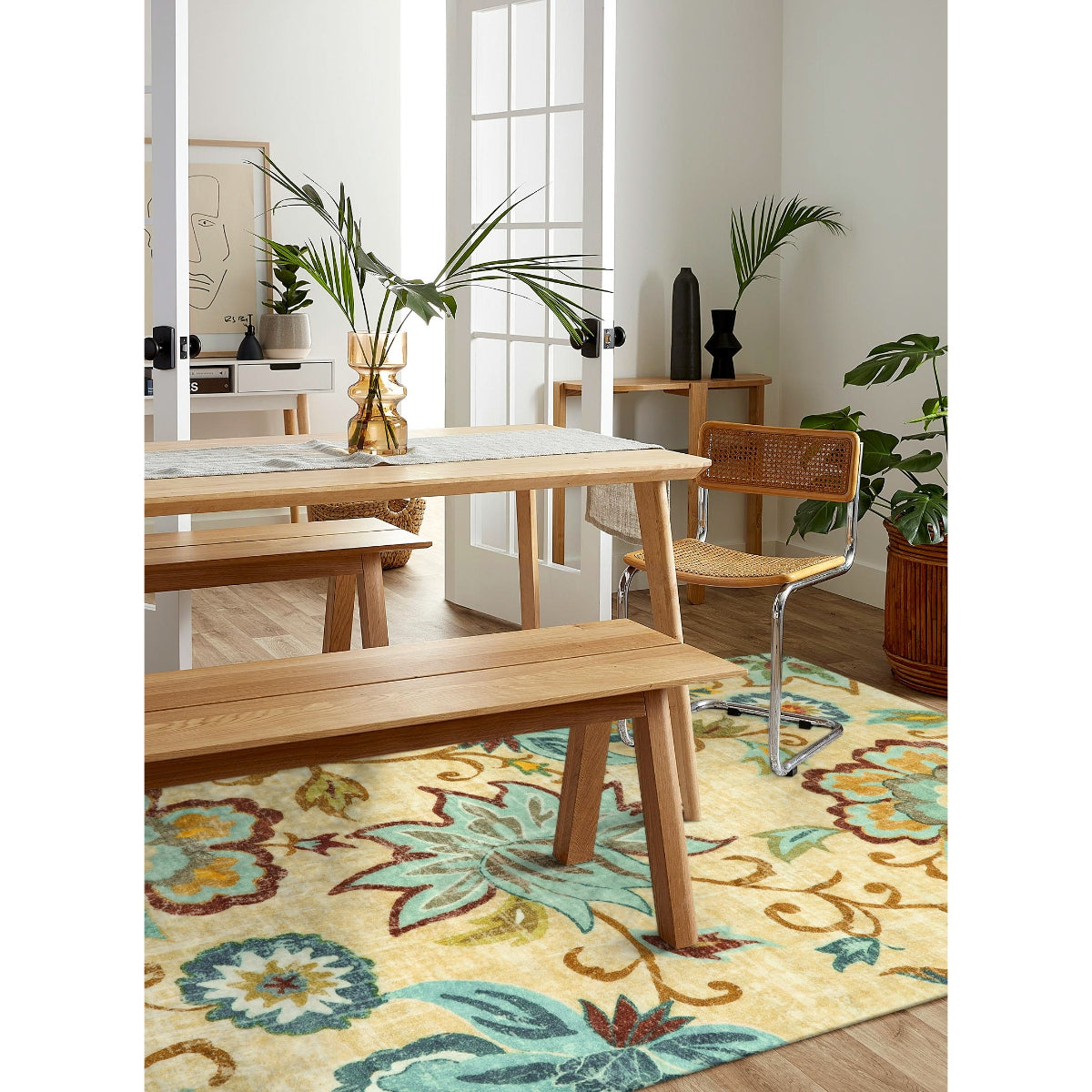 Cloris Washable Paisley Modern Floral Beige/Celadon Area Rug Area Rugs Lahome 4' x 6'