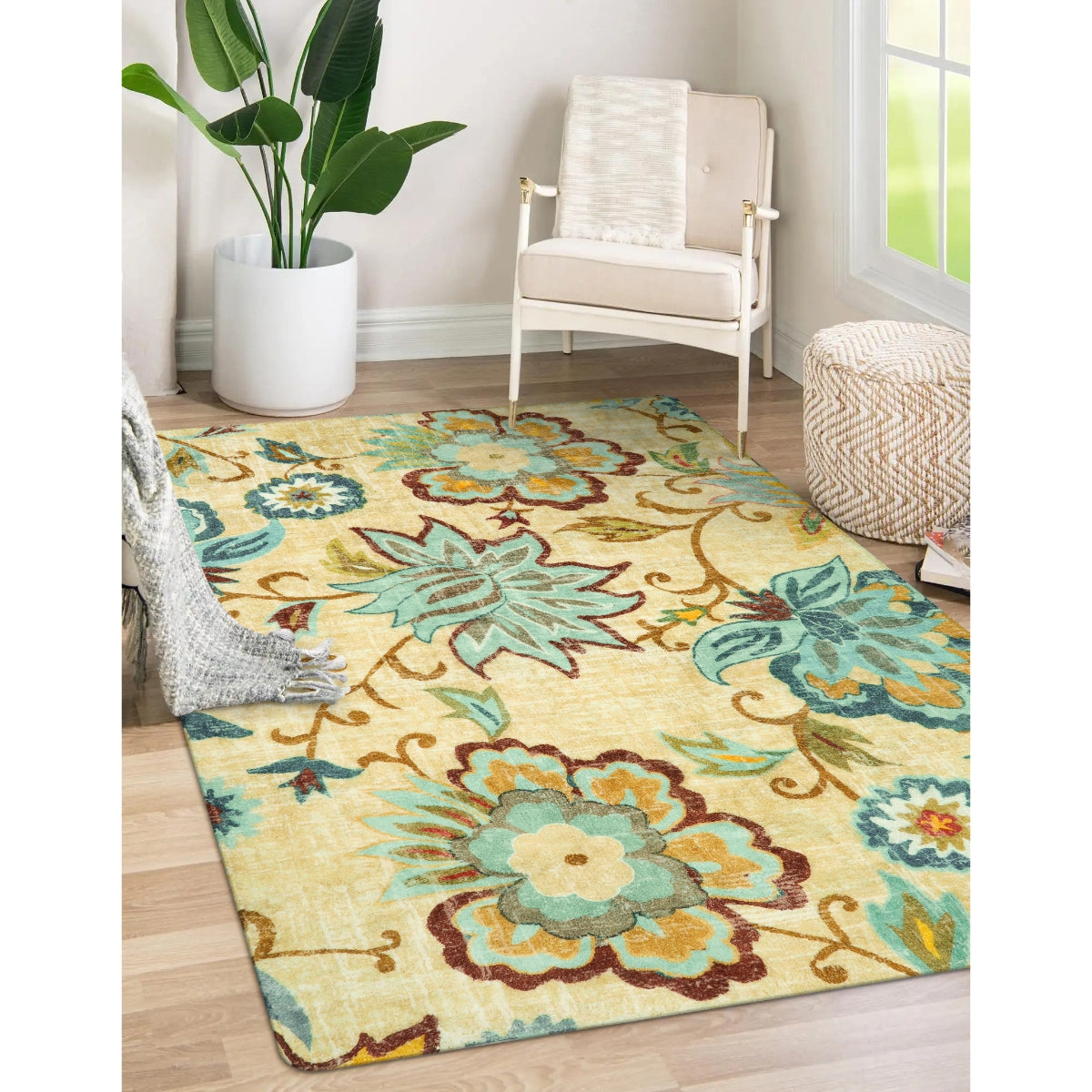 Cloris Washable Paisley Modern Floral Beige/Celadon Area Rug Area Rugs Lahome