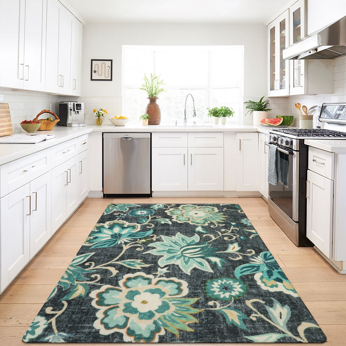 Cloris Washable Paisley Modern Vintage Floral Green/Blue Rug Area Rugs Lahome