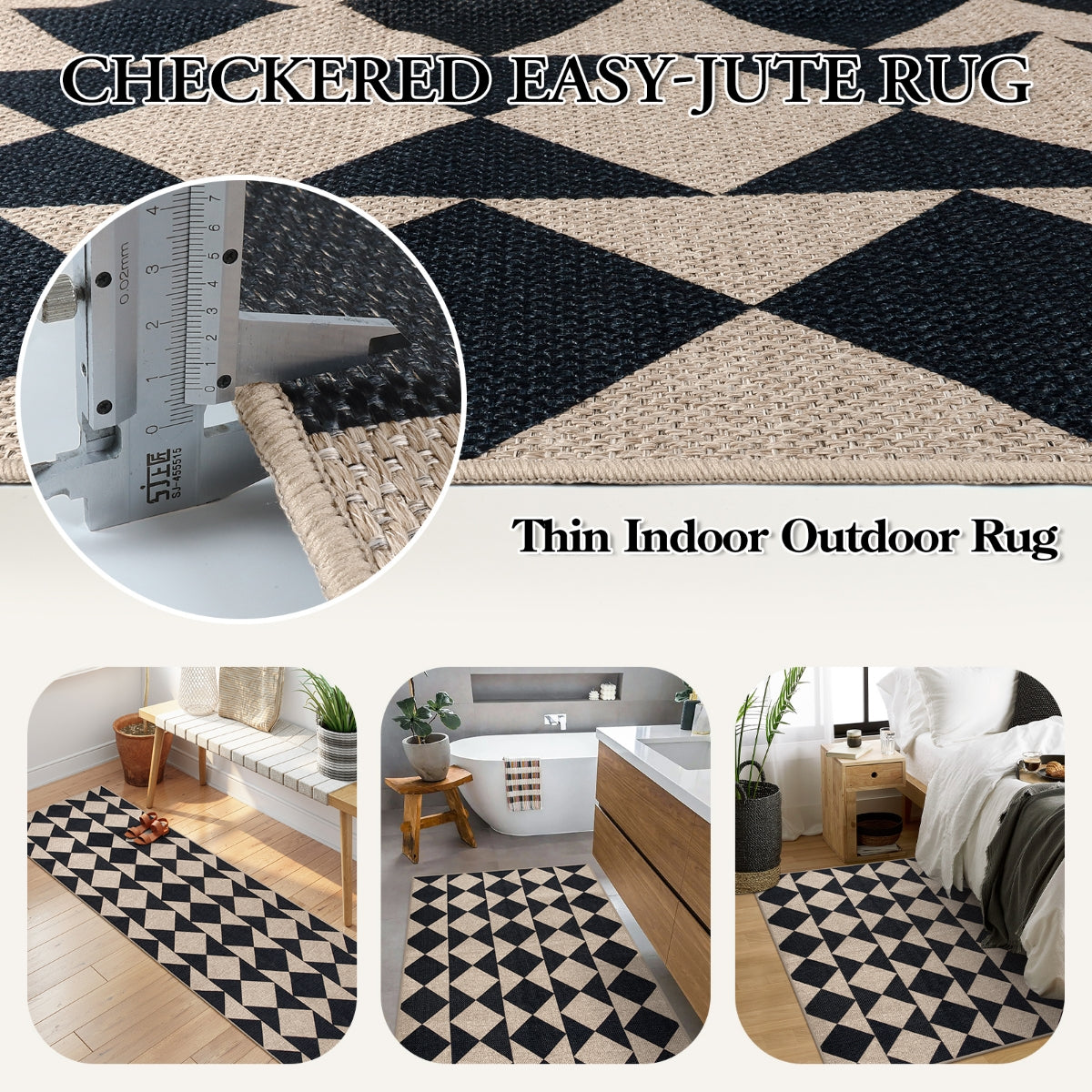 Clovis Washable Checkered Diamond Easy Jute Rug Easy Jute Area Rug Lahome