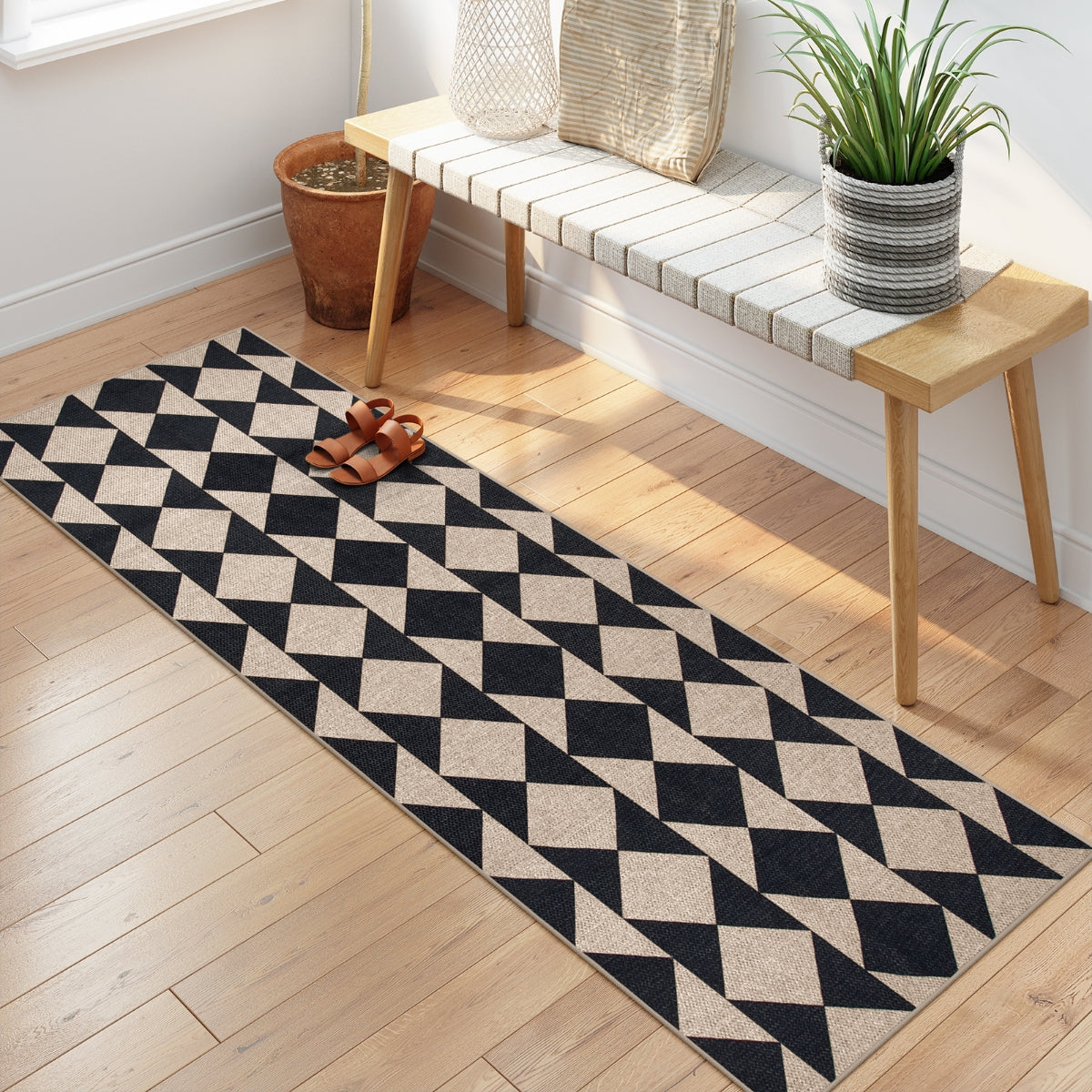 Clovis Washable Checkered Diamond Easy Jute Rug Easy Jute Area Rug Lahome