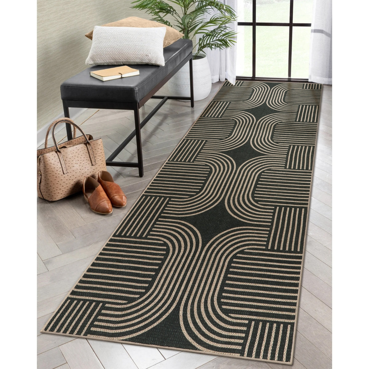 Clearance Cyrielle Washable Geometric Easy Jute Black Indoor/Outdoor Rug Clearance Rugs Lahome