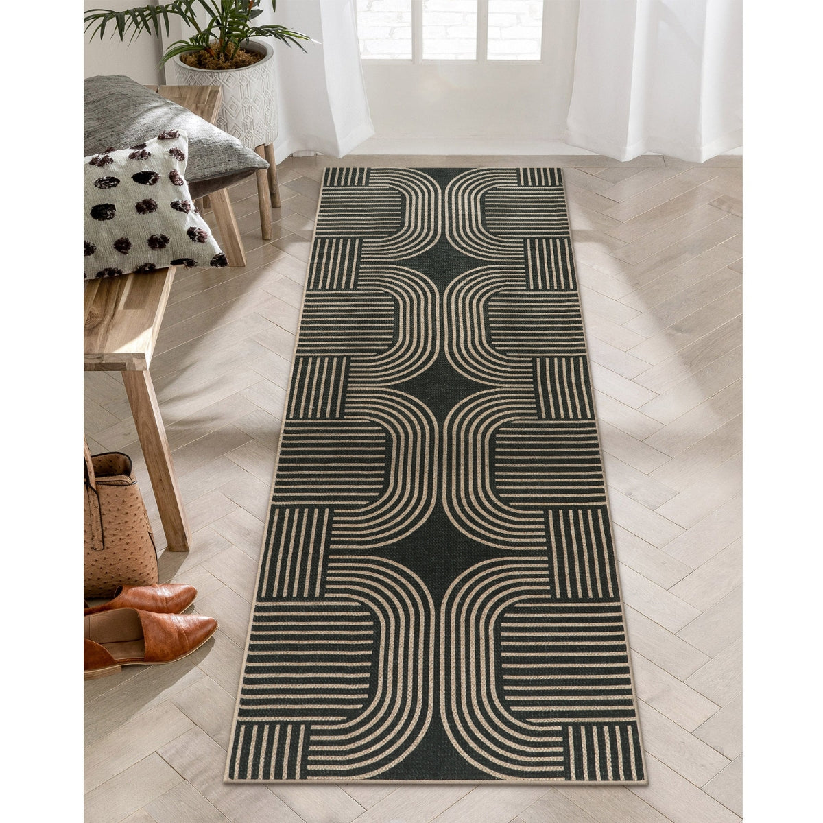 Clearance Cyrielle Washable Geometric Easy Jute Black Indoor/Outdoor Rug Clearance Rugs Lahome