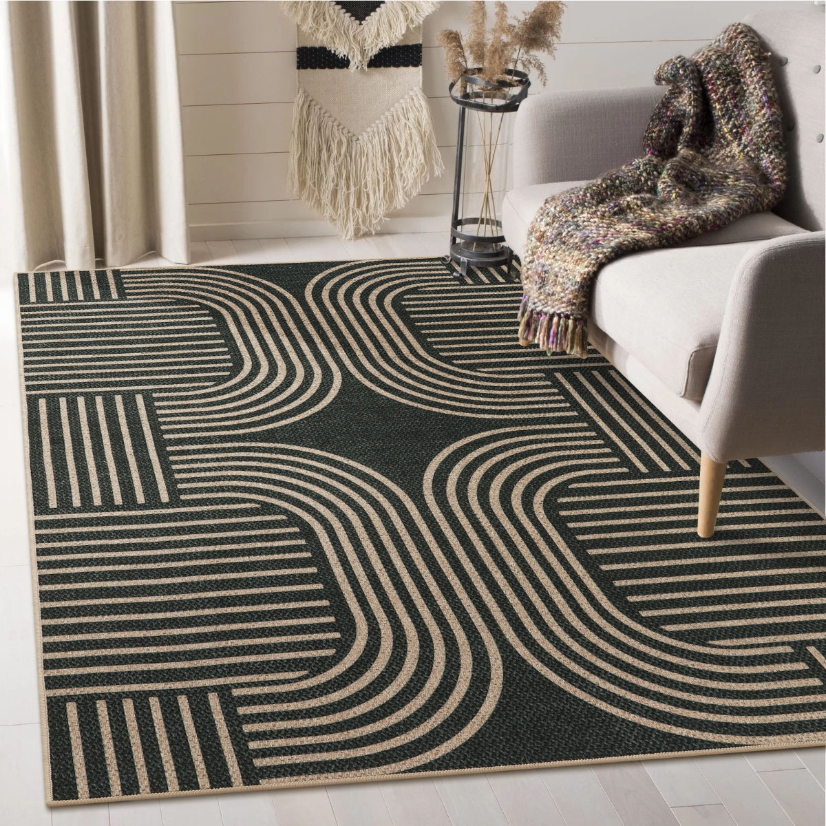 Clearance Cyrielle Washable Geometric Easy Jute Black Indoor/Outdoor Rug Clearance Rugs Lahome