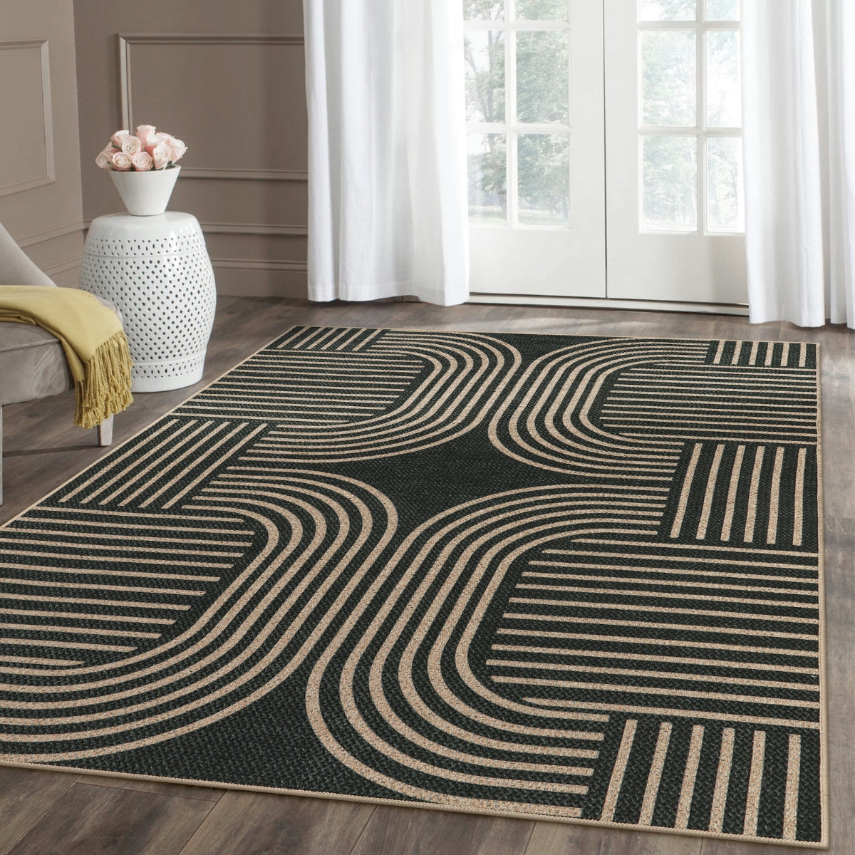 Clearance Cyrielle Washable Geometric Easy Jute Black Indoor/Outdoor Rug Clearance Rugs Lahome
