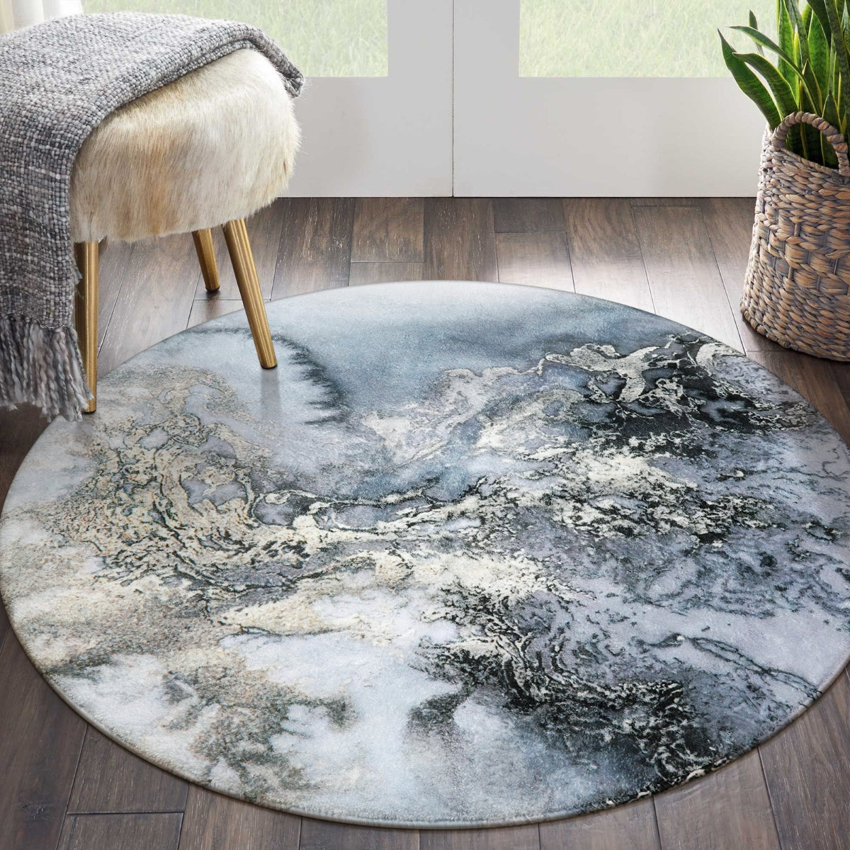 Deniz Marble Ocean Wave Area Rug