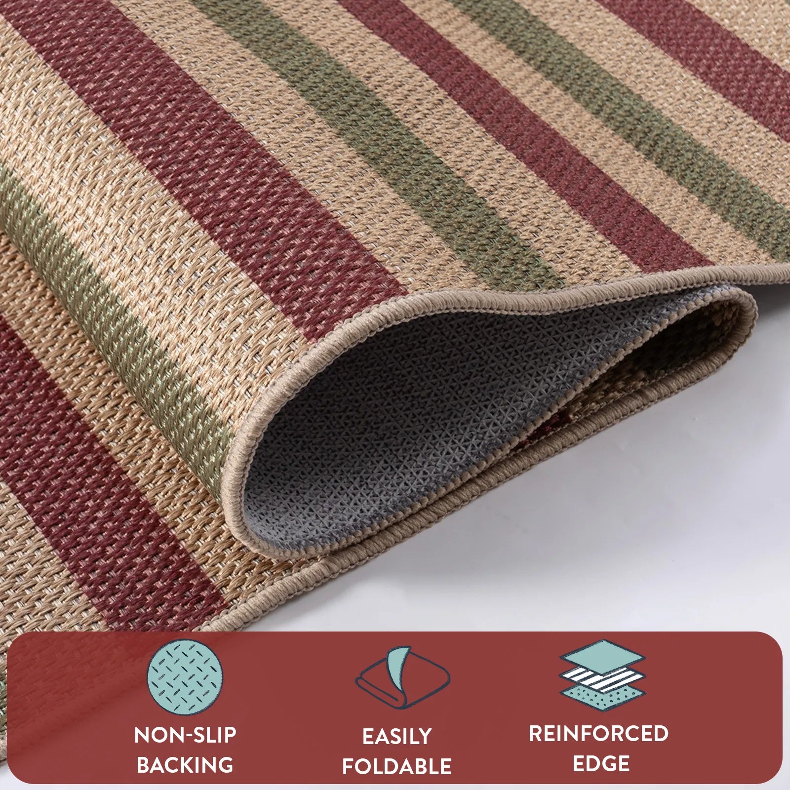 Elance Christmas Washable Easy Jute Wide Striped Red&Green Rug Easy Jute Rug Lahome