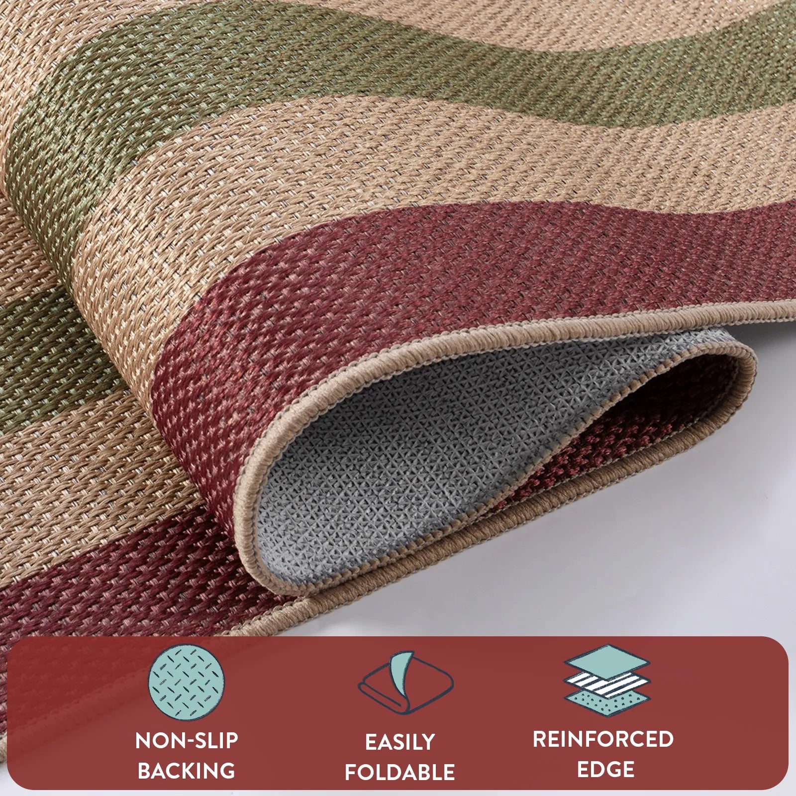 Elance Christmas Washable Easy Jute Slim Striped Red&Green Rug Easy Jute Rug Lahome