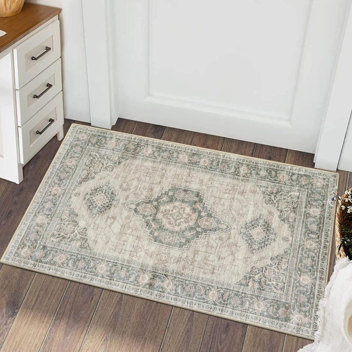 Clearance Eleanor Washable Oriental Vintage Distressed Beige Rug Clearance Rugs Lahome