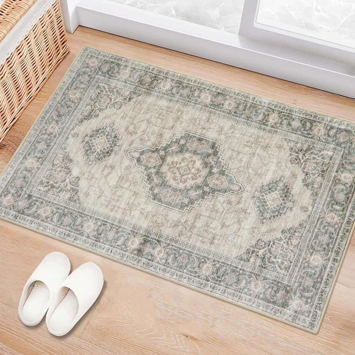 Clearance Eleanor Washable Oriental Vintage Distressed Beige Rug Clearance Rugs Lahome