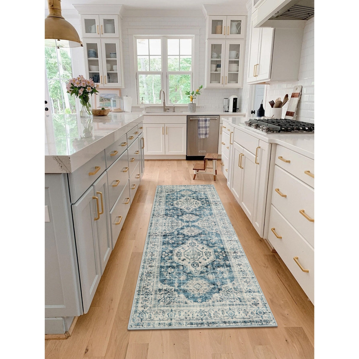Eleanor Washable Oriental Vintage Distressed Blue Rug Clearance Rugs Lahome 2' x 6'