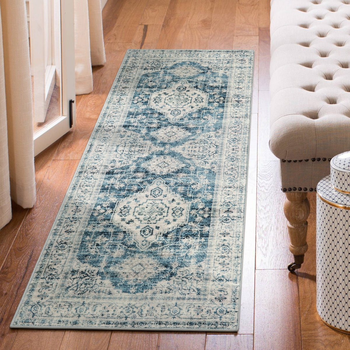 Eleanor Washable Oriental Vintage Distressed Blue Rug Clearance Rugs Lahome