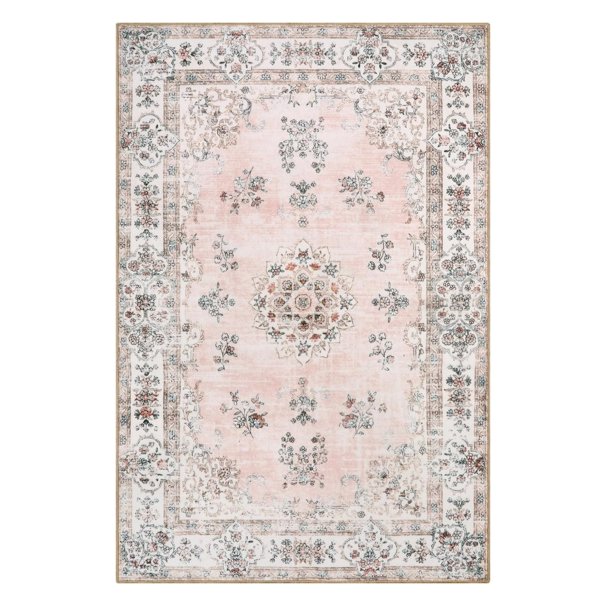Evanthe Boho Floral Medallion Peach Pink Area Rug Lahome