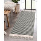 Farmhouse Non-Shedding Washable Boho Grey Rug with Tassels