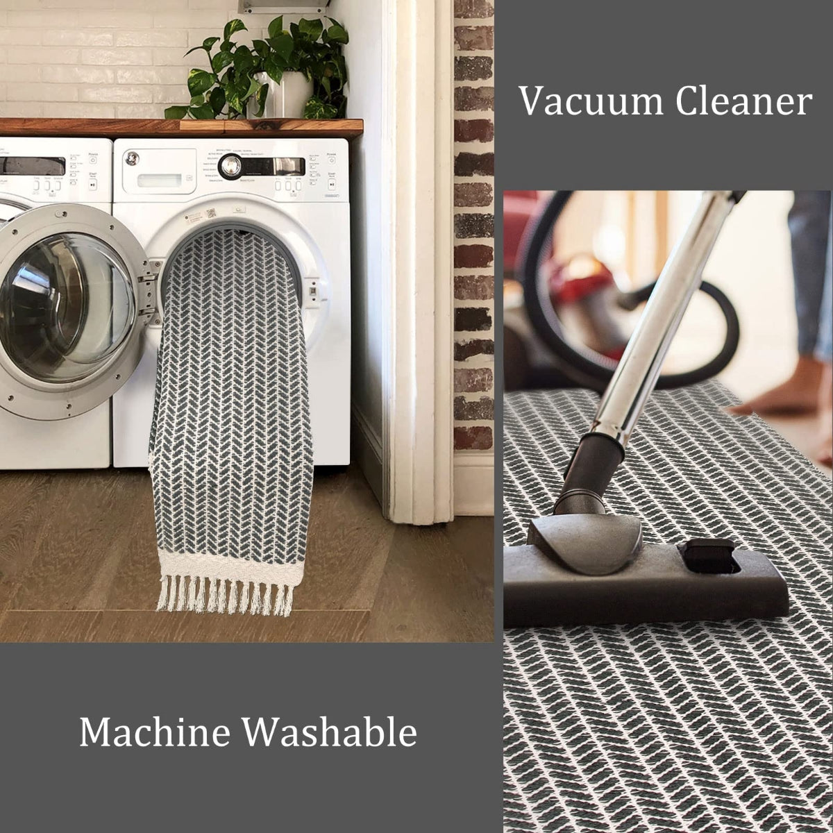 Farmhouse Non-Shedding Washable Boho Grey Rug with Tassels