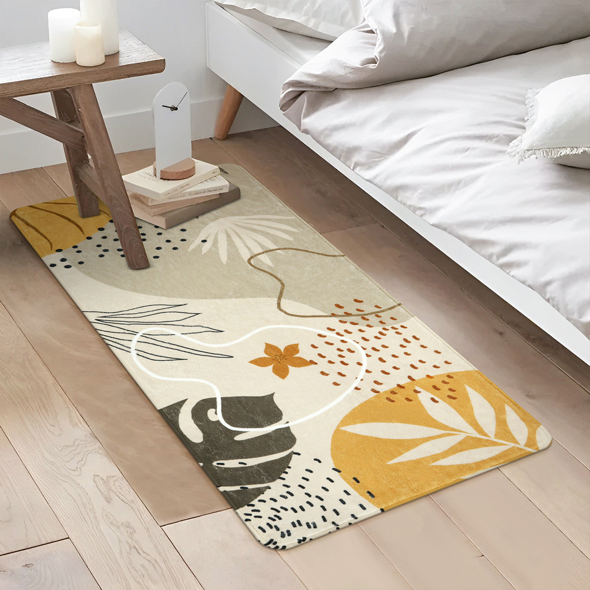 Kiki Washable Modern Botanical Leaf Print Khaki Area Rug Area Rugs Lahome
