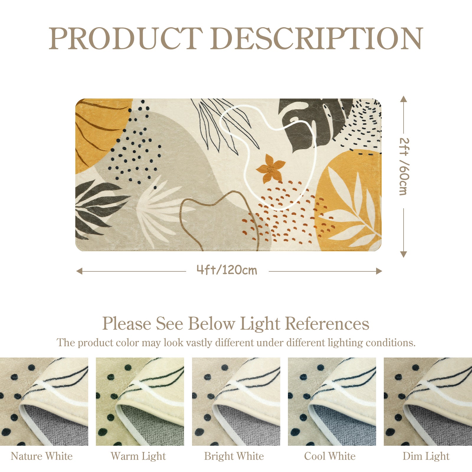 Kiki Washable Modern Botanical Leaf Print Khaki Area Rug Area Rugs Lahome