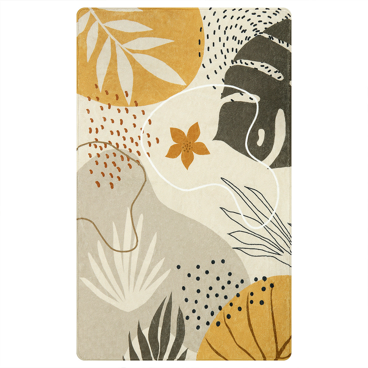 Kiki Washable Modern Botanical Leaf Print Khaki Area Rug Area Rugs Lahome