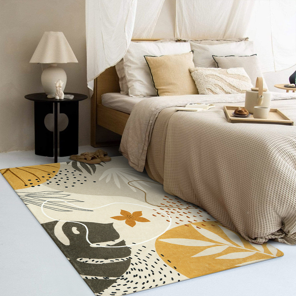 Kiki Washable Modern Botanical Leaf Print Khaki Area Rug Area Rugs Lahome