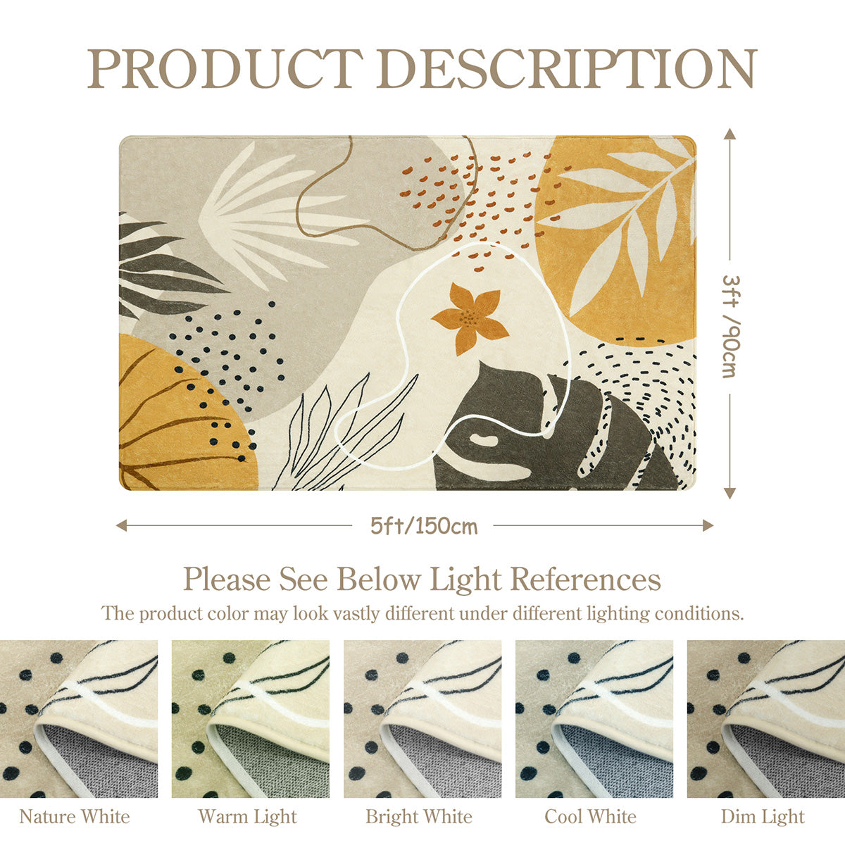 Kiki Washable Modern Botanical Leaf Print Khaki Area Rug Area Rugs Lahome