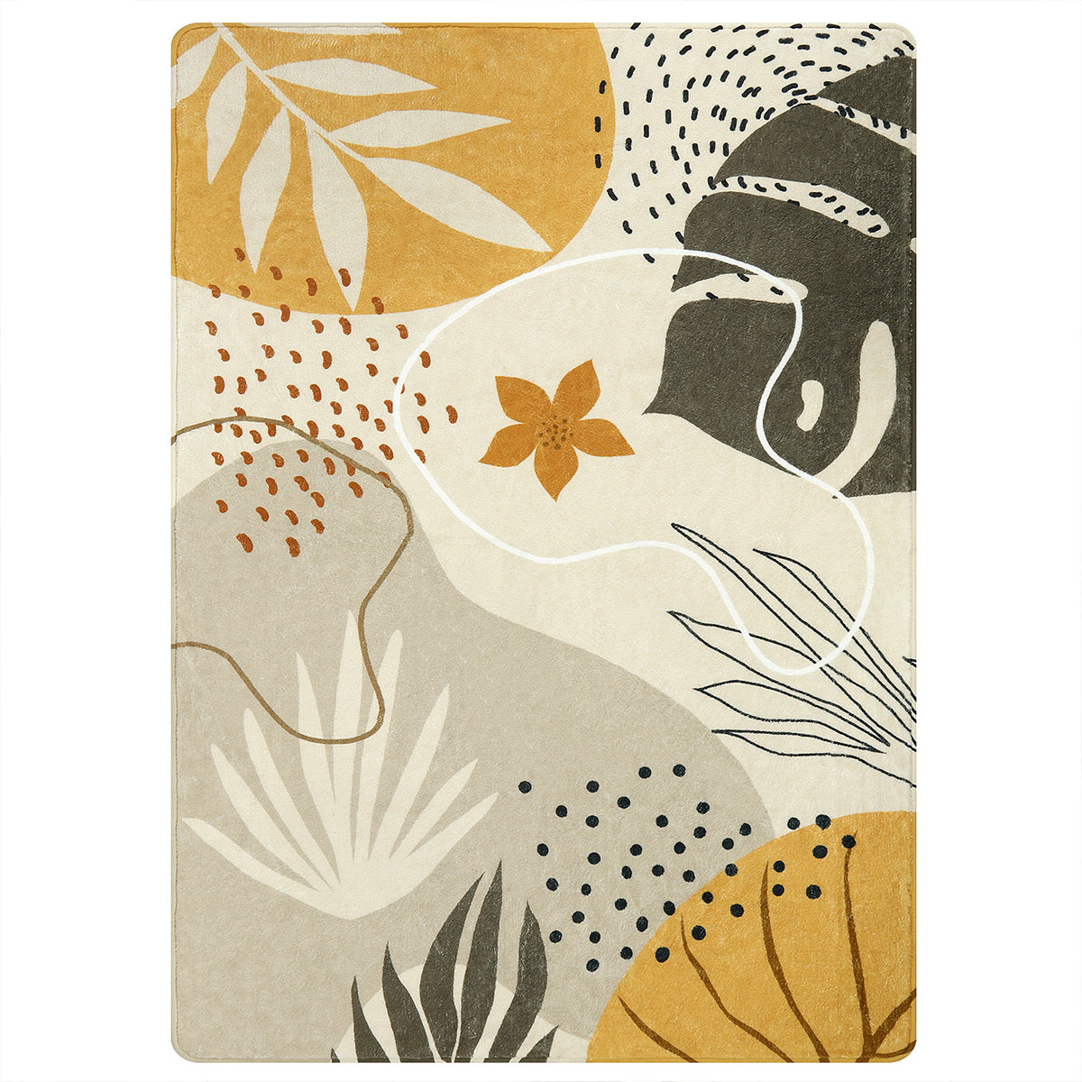 Kiki Washable Modern Botanical Leaf Print Khaki Area Rug Area Rugs Lahome