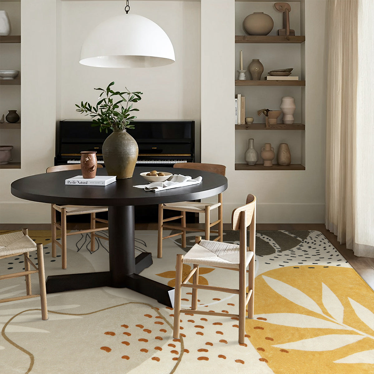 Kiki Washable Modern Botanical Leaf Print Khaki Area Rug Area Rugs Lahome