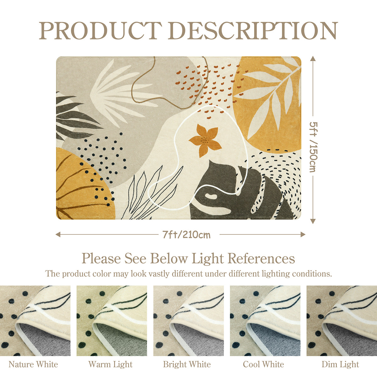 Kiki Washable Modern Botanical Leaf Print Khaki Area Rug Area Rugs Lahome