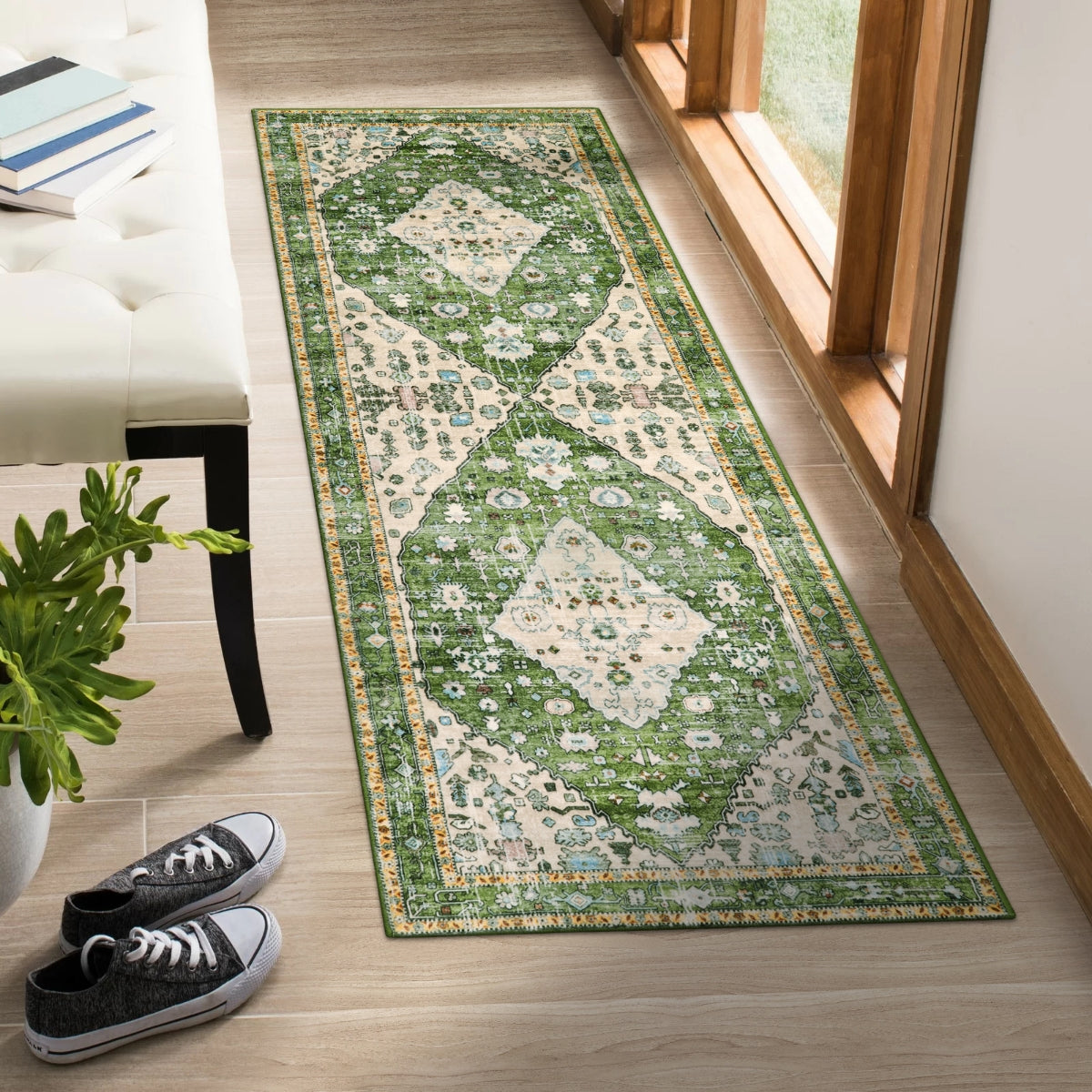 Green Boho Tribal Area Rug