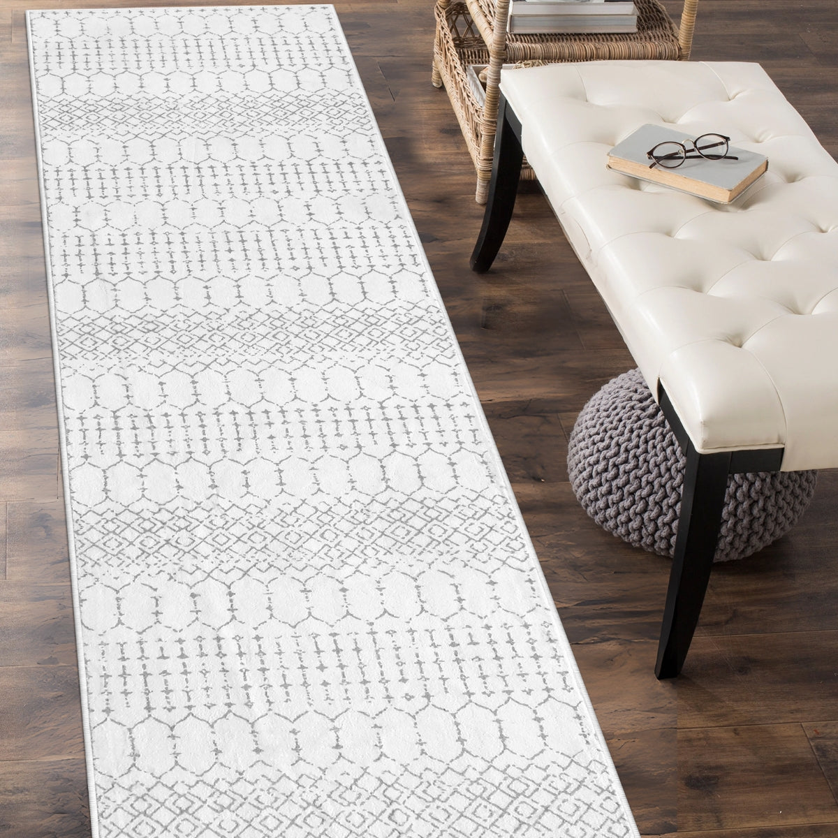 Hana Washable Moroccan Geometric White Rug Area Rugs Lahome