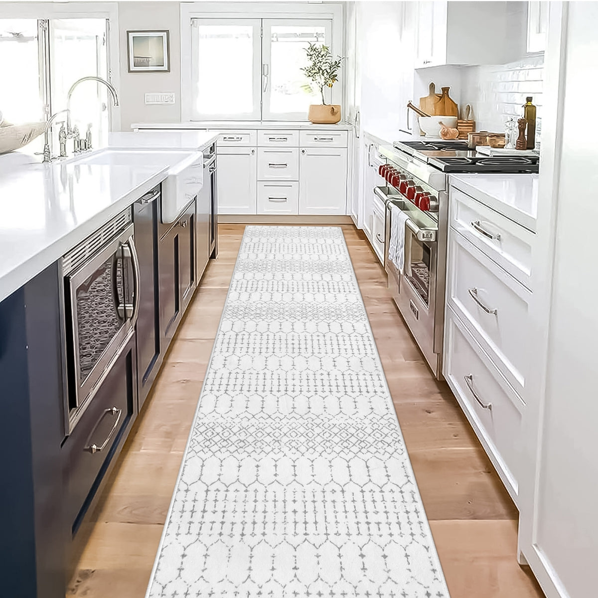 Hana Washable Moroccan Geometric White Rug Area Rugs Lahome