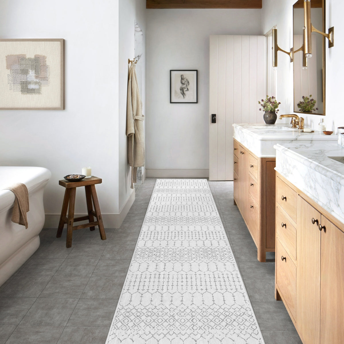 Hana Washable Moroccan Geometric White Rug Area Rugs Lahome