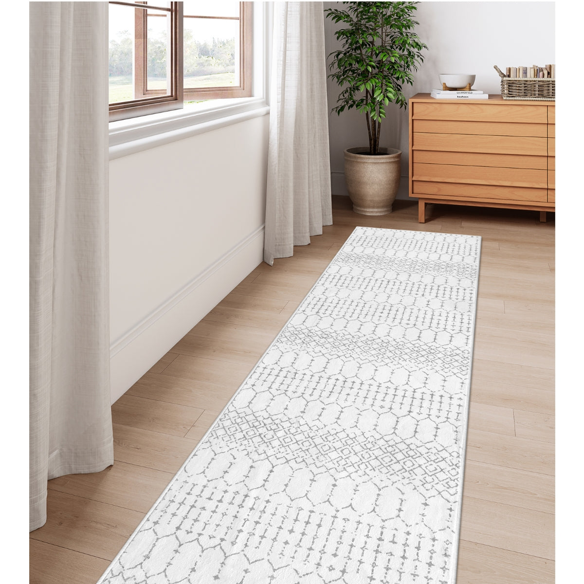 Hana Washable Moroccan Geometric White Rug Area Rugs Lahome