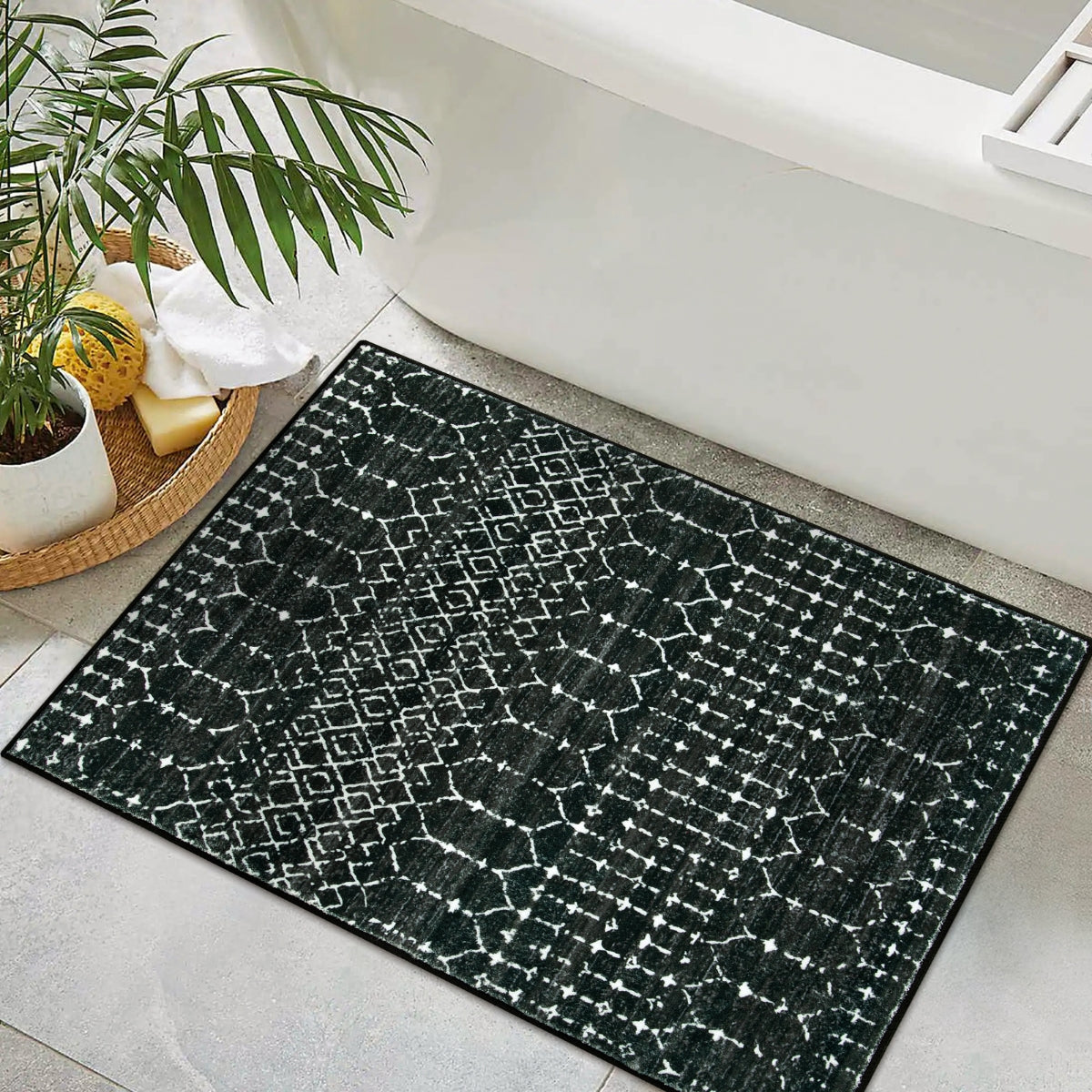 Hana Washable Moroccan Geometric Black Rug Area Rugs Lahome