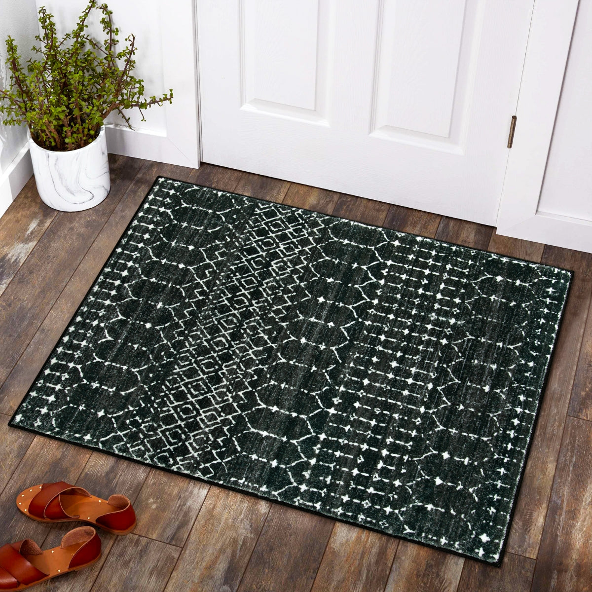 Hana Washable Moroccan Geometric Black Rug Area Rugs Lahome